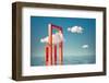 3D Render, Surreal Seascape with White Clouds Going into the Red Square Portals. Modern Minimal Abs-wacomka-Framed Photographic Print