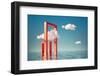 3D Render, Surreal Seascape with White Clouds Going into the Red Square Portals. Modern Minimal Abs-wacomka-Framed Photographic Print