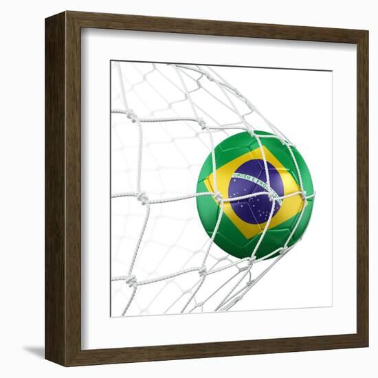 3D Rendering Of A Brazilian Soccer Ball In A Net-zentilia-Framed Art Print