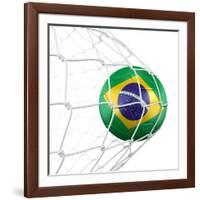 3D Rendering Of A Brazilian Soccer Ball In A Net-zentilia-Framed Art Print