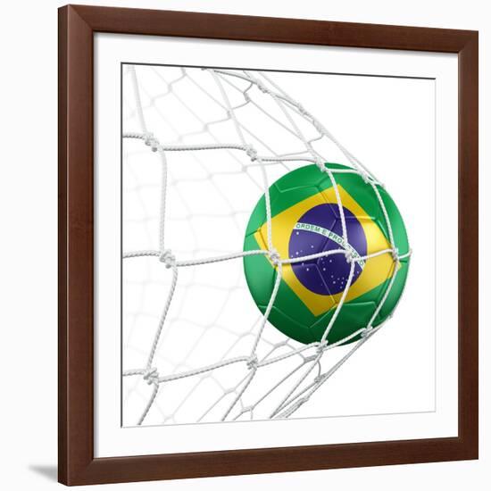 3D Rendering Of A Brazilian Soccer Ball In A Net-zentilia-Framed Art Print