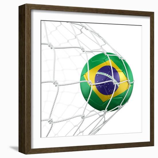 3D Rendering Of A Brazilian Soccer Ball In A Net-zentilia-Framed Art Print