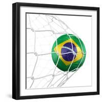 3D Rendering Of A Brazilian Soccer Ball In A Net-zentilia-Framed Art Print