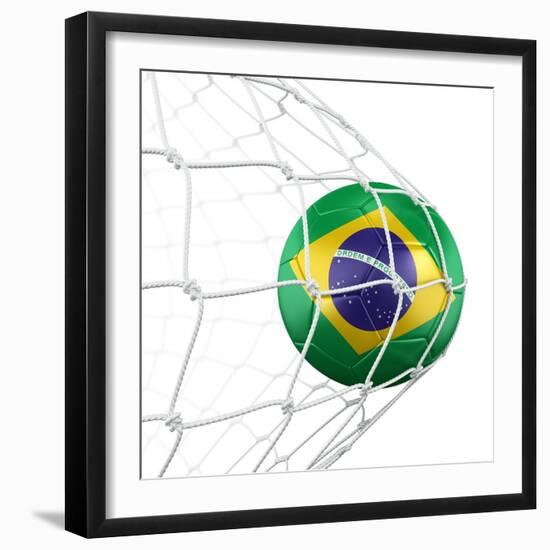 3D Rendering Of A Brazilian Soccer Ball In A Net-zentilia-Framed Art Print