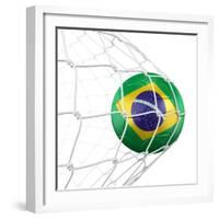3D Rendering Of A Brazilian Soccer Ball In A Net-zentilia-Framed Art Print