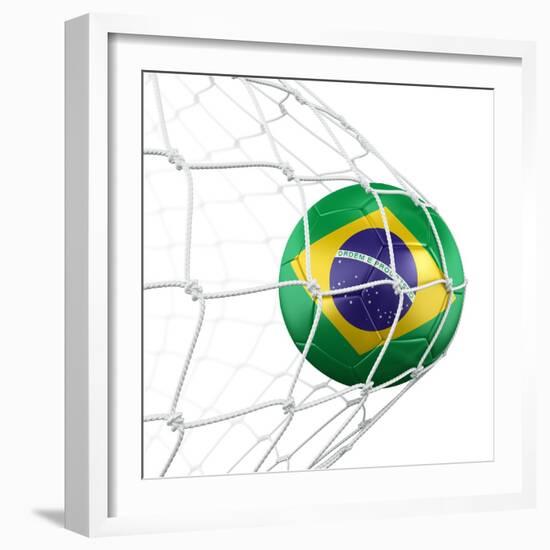 3D Rendering Of A Brazilian Soccer Ball In A Net-zentilia-Framed Art Print