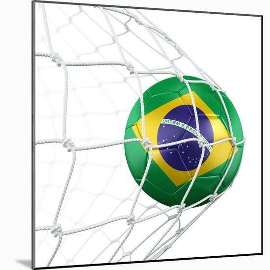 3D Rendering Of A Brazilian Soccer Ball In A Net-zentilia-Mounted Art Print