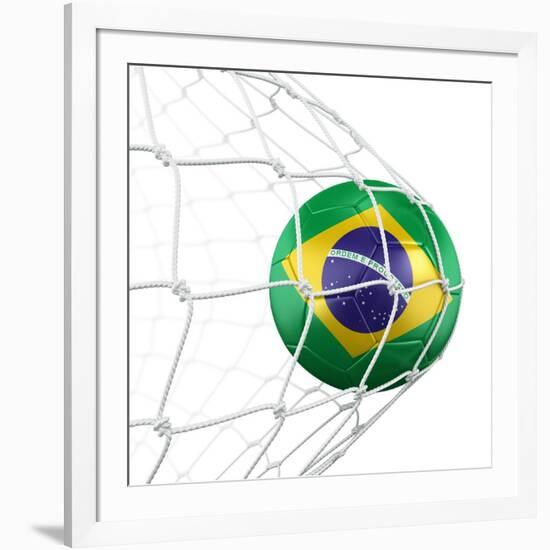 3D Rendering Of A Brazilian Soccer Ball In A Net-zentilia-Framed Art Print