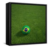 3D Rendering Of A Brazilian Soccerball Lying On Grass-zentilia-Framed Stretched Canvas