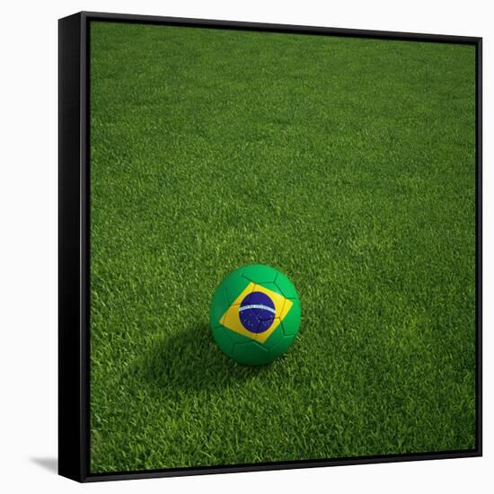 3D Rendering Of A Brazilian Soccerball Lying On Grass-zentilia-Framed Stretched Canvas