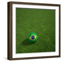 3D Rendering Of A Brazilian Soccerball Lying On Grass-zentilia-Framed Photographic Print