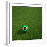 3D Rendering Of A Brazilian Soccerball Lying On Grass-zentilia-Framed Photographic Print