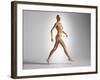 3D Rendering of a Naked Woman Walking, with Skeletal Bones Superimposed-null-Framed Art Print