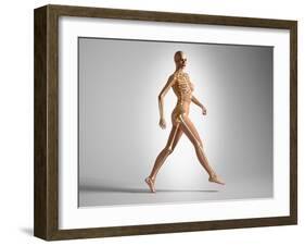 3D Rendering of a Naked Woman Walking, with Skeletal Bones Superimposed-null-Framed Art Print