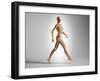 3D Rendering of a Naked Woman Walking, with Skeletal Bones Superimposed-null-Framed Art Print