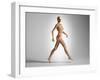 3D Rendering of a Naked Woman Walking, with Skeletal Bones Superimposed-null-Framed Art Print