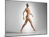 3D Rendering of a Naked Woman Walking, with Skeletal Bones Superimposed-null-Mounted Art Print