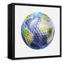 3D Rendering of a Planet Earth Golf Ball, White Background-null-Framed Stretched Canvas