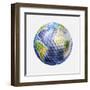 3D Rendering of a Planet Earth Golf Ball, White Background-null-Framed Art Print