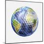 3D Rendering of a Planet Earth Golf Ball, White Background-null-Mounted Art Print