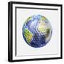 3D Rendering of a Planet Earth Golf Ball, White Background-null-Framed Art Print