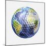 3D Rendering of a Planet Earth Golf Ball, White Background-null-Mounted Art Print