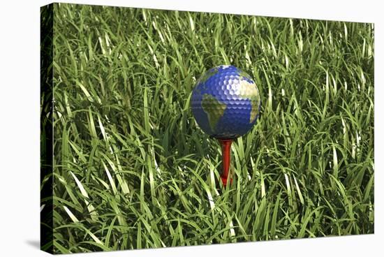 3D Rendering of an Earth Golf Ball on Tee in the Grass-null-Stretched Canvas