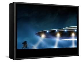 3D Rendering of Flying Saucer Ufo on Night Background-oorka-Framed Stretched Canvas