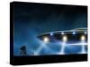 3D Rendering of Flying Saucer Ufo on Night Background-oorka-Stretched Canvas