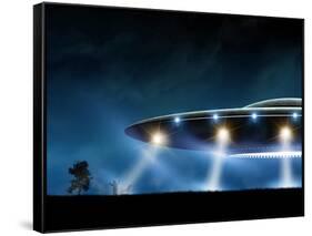 3D Rendering of Flying Saucer Ufo on Night Background-oorka-Framed Stretched Canvas