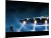 3D Rendering of Flying Saucer Ufo on Night Background-oorka-Mounted Art Print