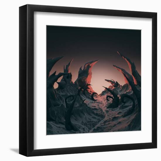 3D Rendering of Horror Landscape. Dry Twisted Spines, Spikes Sticking out of the Dry Stone Ground.-Bug_Fish-Framed Art Print