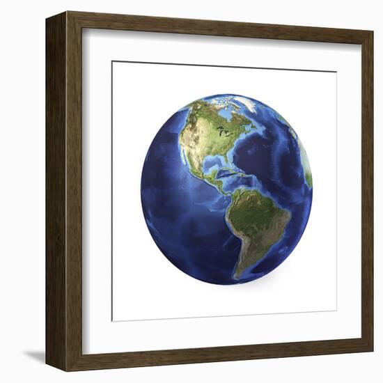 3D Rendering of Planet Earth, Centered on North America and South America-null-Framed Art Print