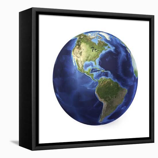 3D Rendering of Planet Earth, Centered on North America and South America-null-Framed Stretched Canvas