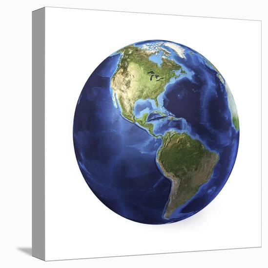 3D Rendering of Planet Earth, Centered on North America and South America-null-Stretched Canvas