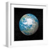 3D Rendering of Planet Earth Centered on the North Pole-null-Framed Art Print