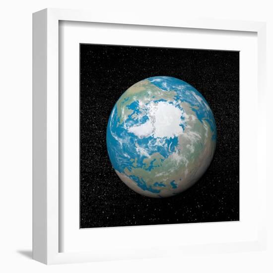 3D Rendering of Planet Earth Centered on the North Pole-null-Framed Art Print