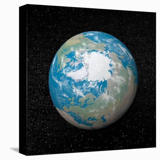 3D Rendering of Planet Earth Centered on the North Pole-null-Stretched Canvas