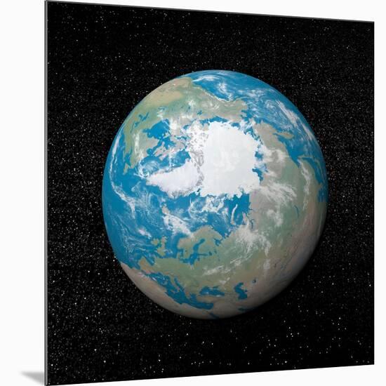 3D Rendering of Planet Earth Centered on the North Pole-null-Mounted Art Print