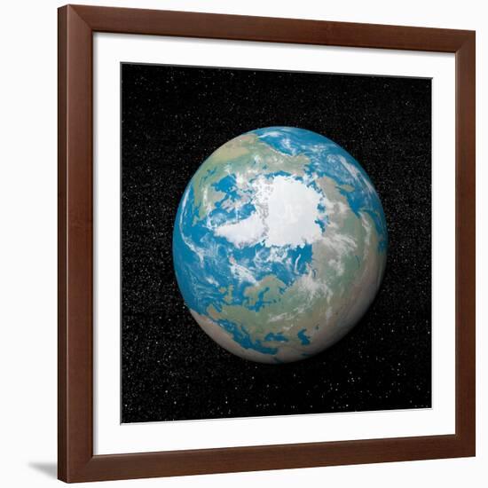 3D Rendering of Planet Earth Centered on the North Pole-null-Framed Art Print