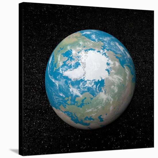 3D Rendering of Planet Earth Centered on the North Pole-null-Stretched Canvas