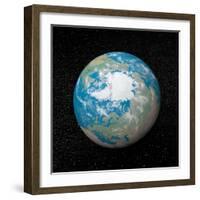 3D Rendering of Planet Earth Centered on the North Pole-null-Framed Art Print