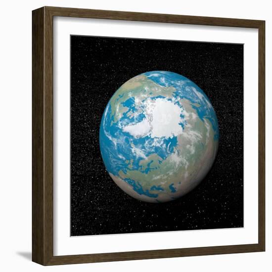 3D Rendering of Planet Earth Centered on the North Pole-null-Framed Art Print