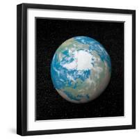 3D Rendering of Planet Earth Centered on the North Pole-null-Framed Art Print