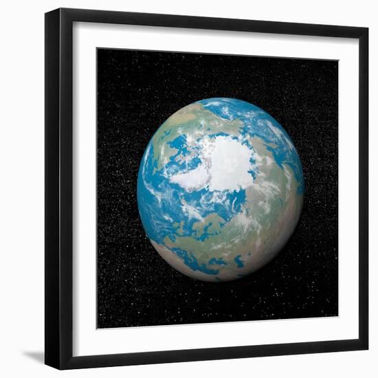 3D Rendering of Planet Earth Centered on the North Pole-null-Framed Art Print