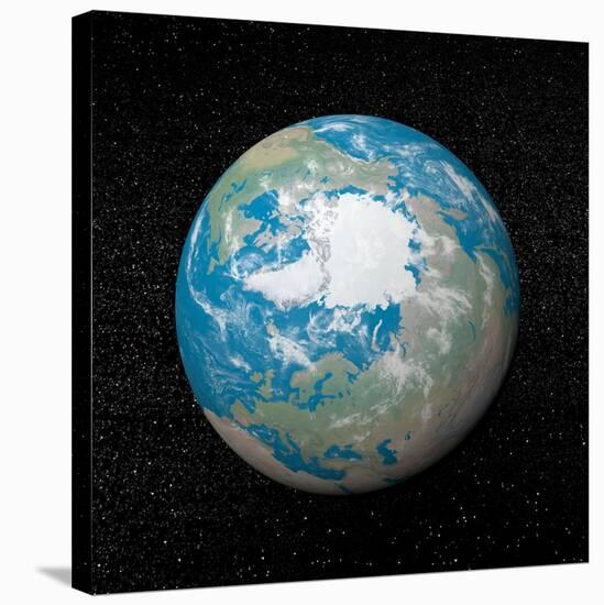 3D Rendering of Planet Earth Centered on the North Pole-null-Stretched Canvas