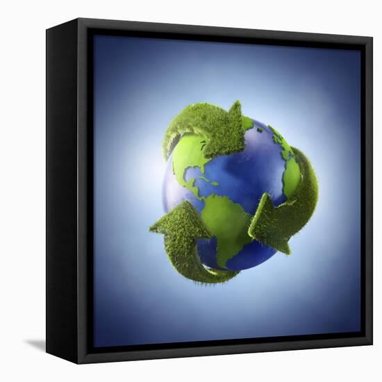 3D Rendering of Planet Earth Surrounded by the Recycle Symbol-null-Framed Stretched Canvas