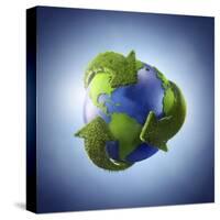 3D Rendering of Planet Earth Surrounded by the Recycle Symbol-null-Stretched Canvas