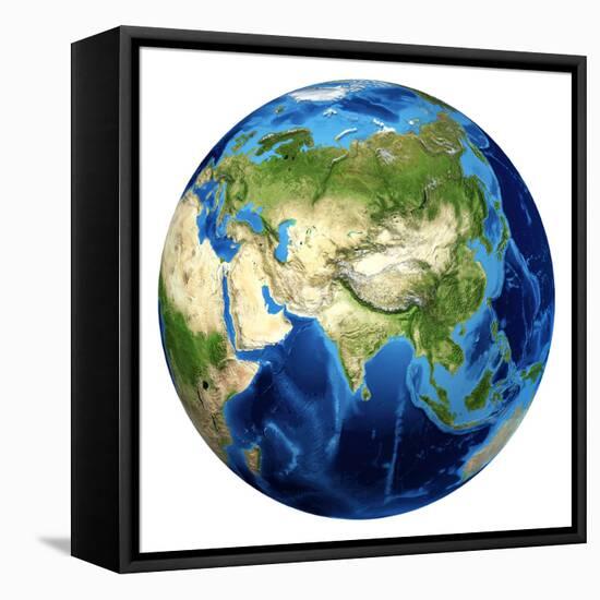 3D Rendering of Planet Earth with Clouds, Centered On Asia-Stocktrek Images-Framed Stretched Canvas