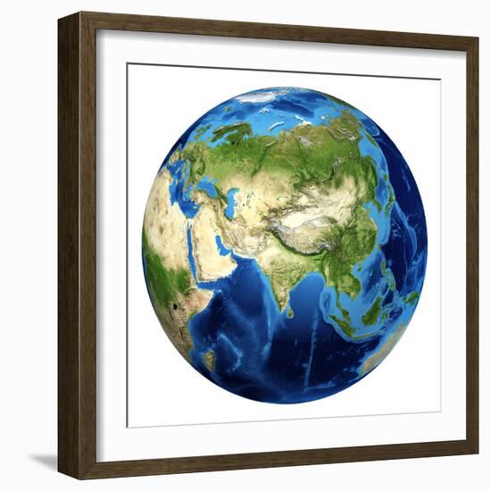 3D Rendering of Planet Earth with Clouds, Centered On Asia-Stocktrek Images-Framed Photographic Print